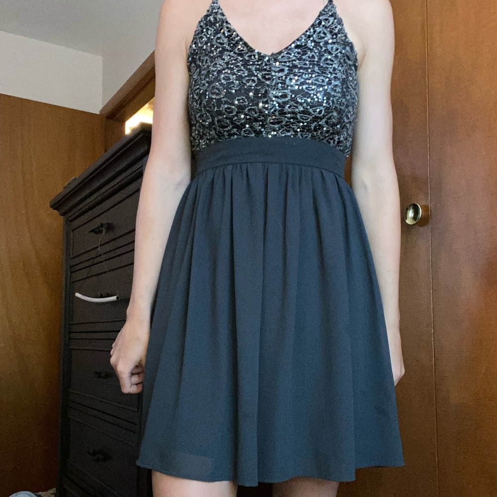 Grey strapped back dress